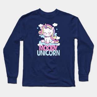Moody unicorn - Cute little unicorn resting that you and your kids would love! - Available in stickers, clothing, etc Long Sleeve T-Shirt